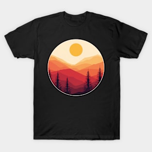 forest mountain horizon sunset vintage retro minimal T-Shirt